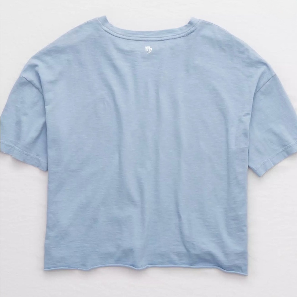 Aerie Star Sign Virgo Graphic Cropped Light Blue Tshirt Size Medium EUC - Picture 2 of 8